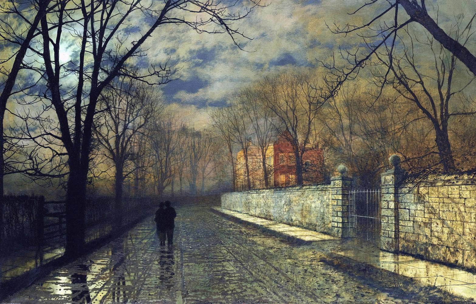 Figures In A Moonlit Lane After Rain Painting John A. Grimshaw Canvas Art - Image 5