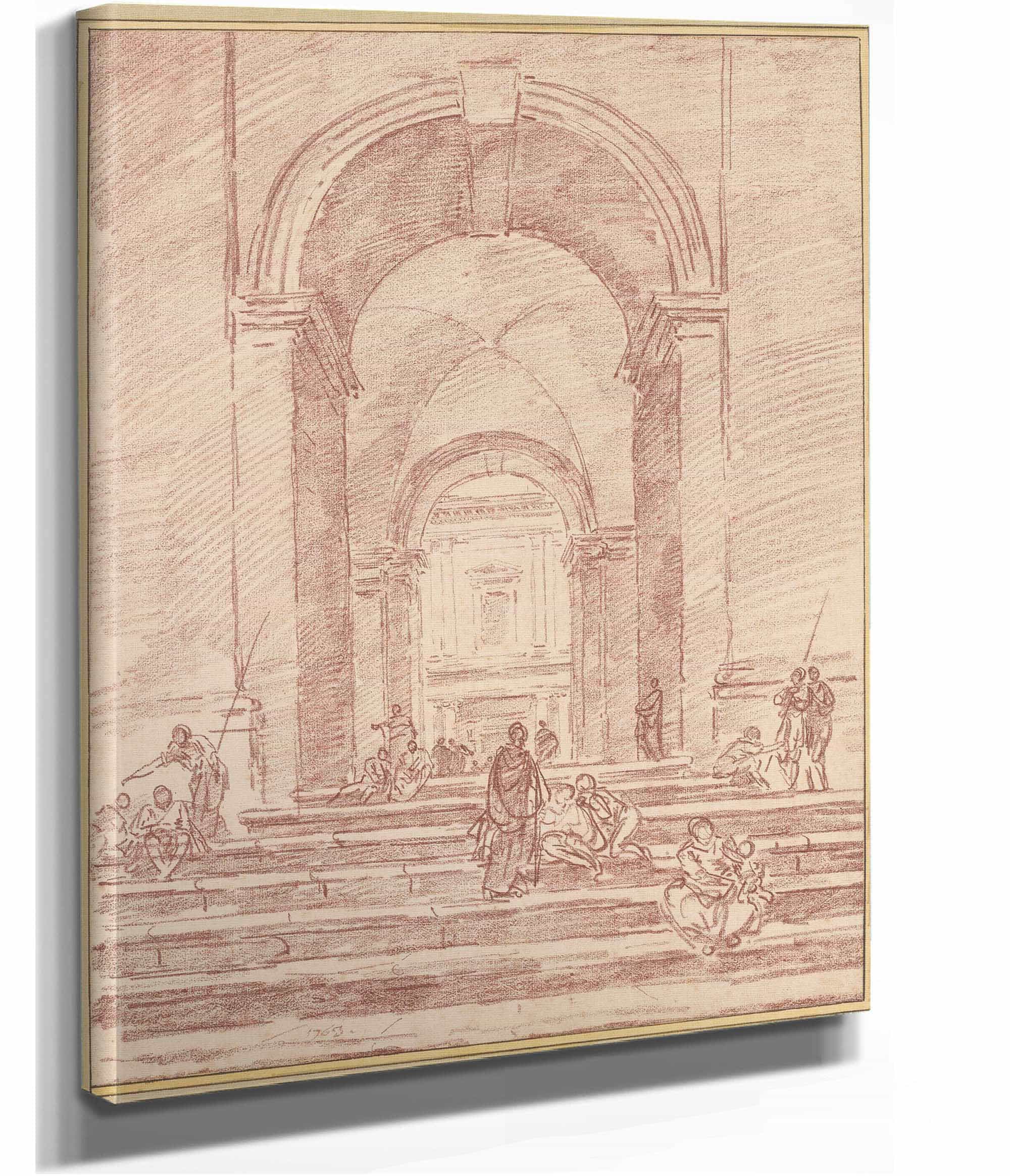 Figures In A Roman Arcade by Hubert Robert - Image 2