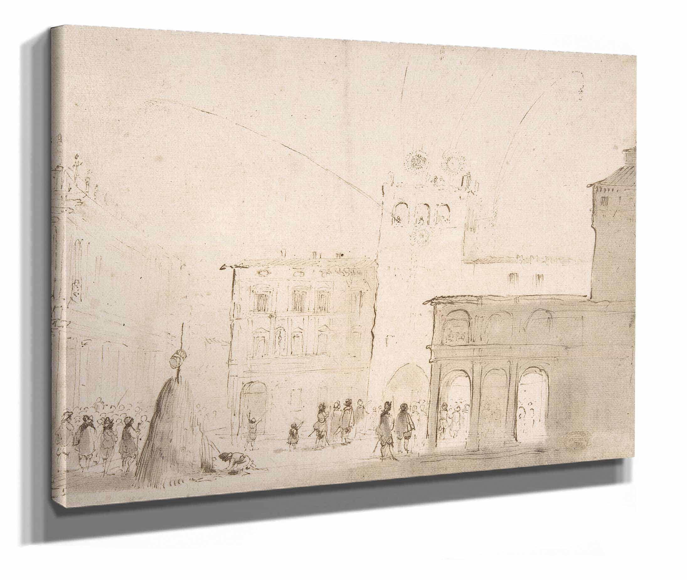 Fireworks In A Piazza by Guercino