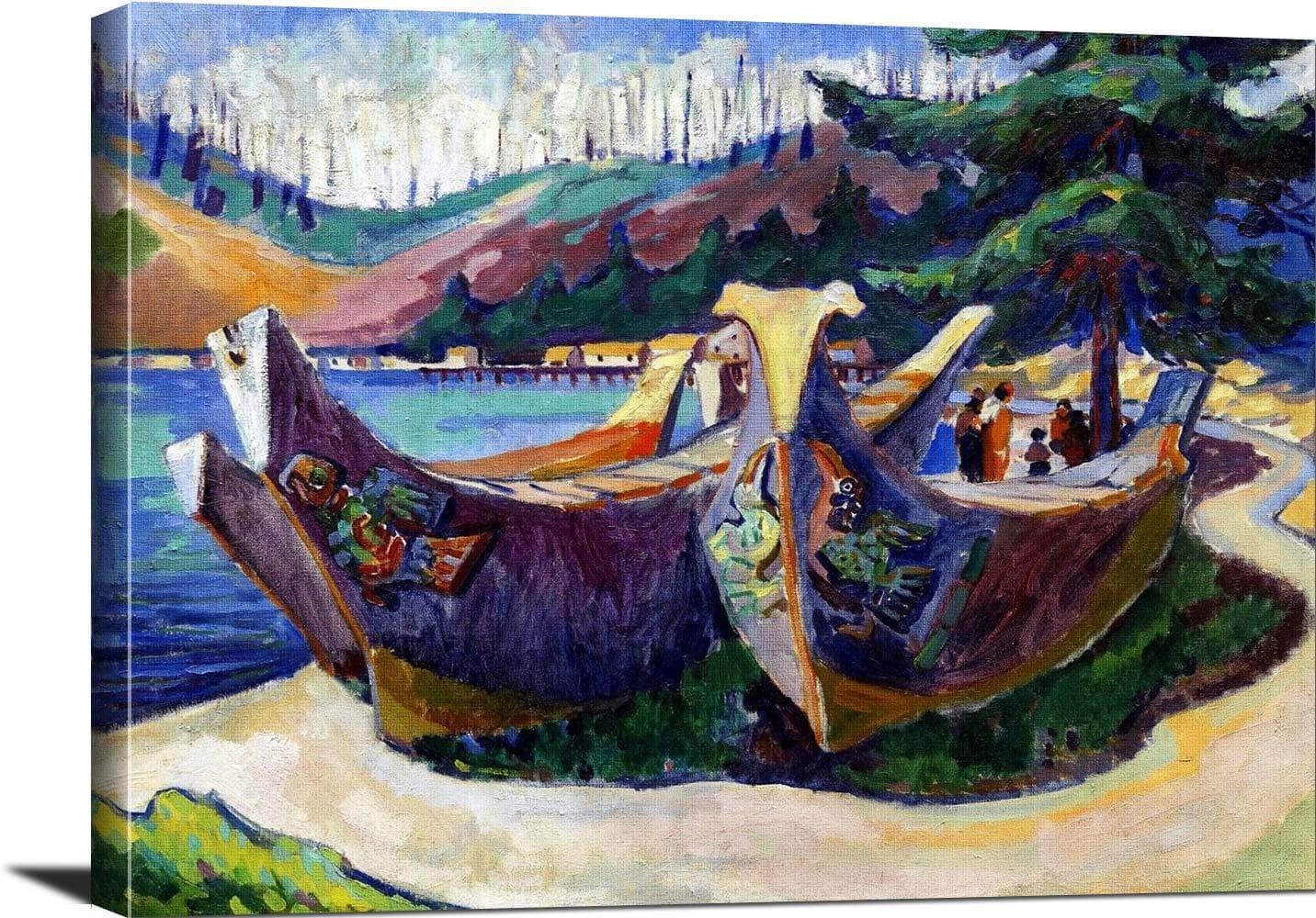 First Nations War Canoes In Alert Bay Painting Emily Carr Canvas Art - Image 3