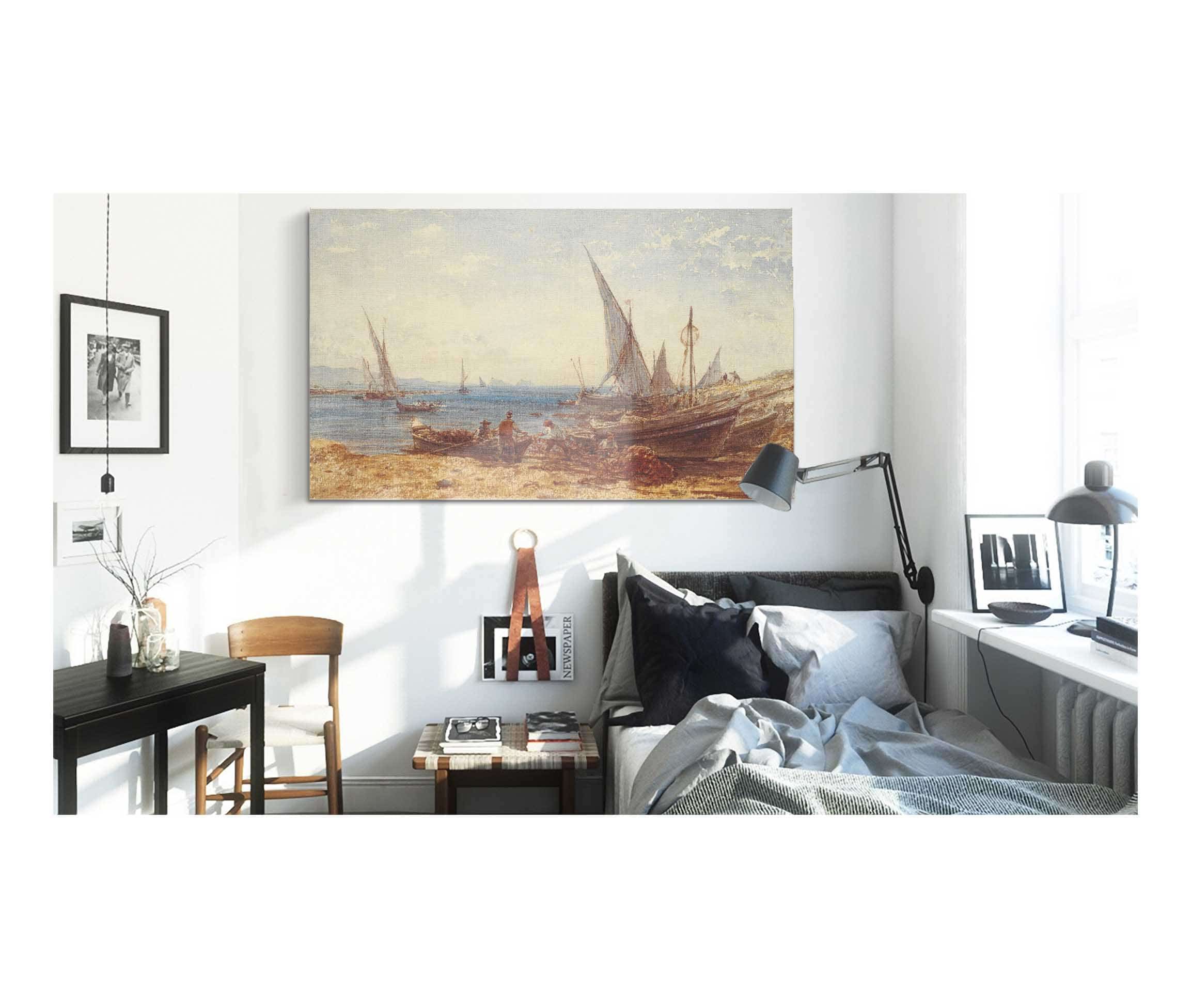 Fishermen And Boats At Waters Edge by Felix Ziem - Image 3