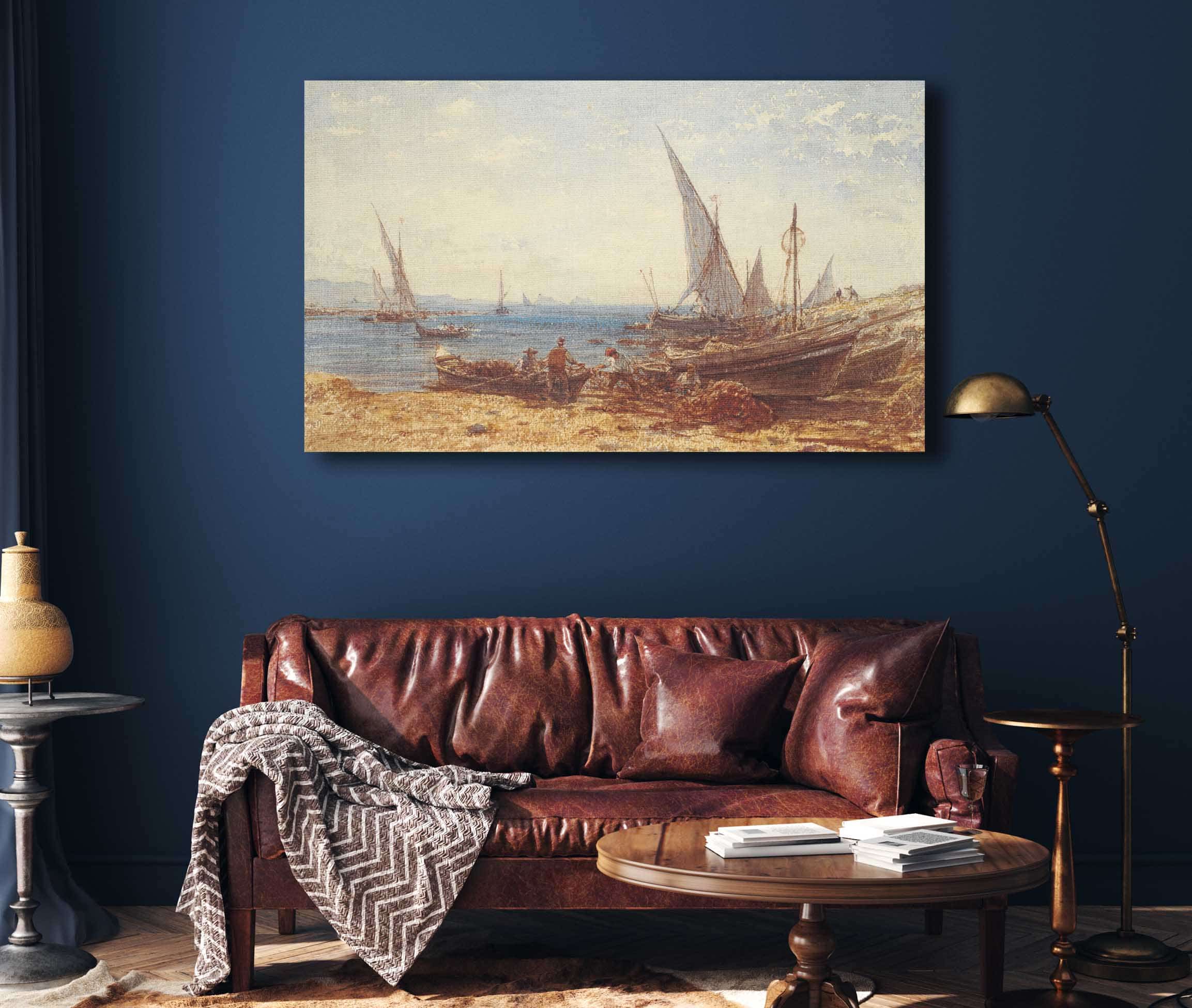 Fishermen And Boats At Waters Edge by Felix Ziem - Image 4
