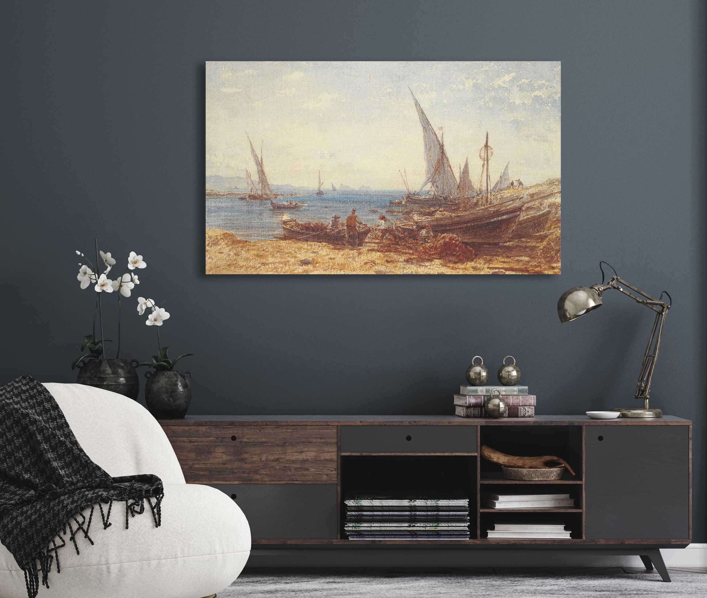 Fishermen And Boats At Waters Edge by Felix Ziem - Image 5