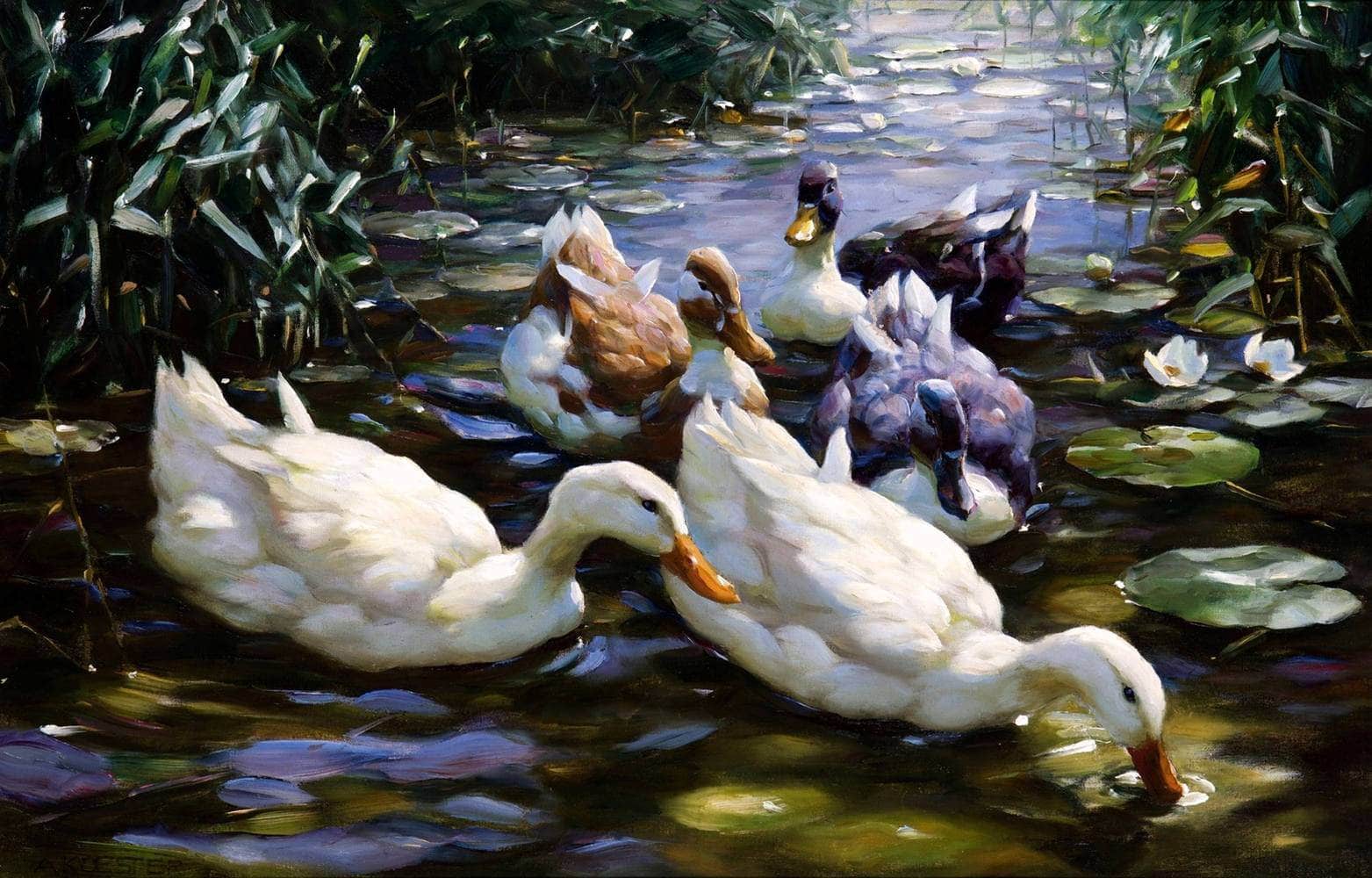 Five Ducks Painting Alexander Max Koester Canvas Art - Image 5