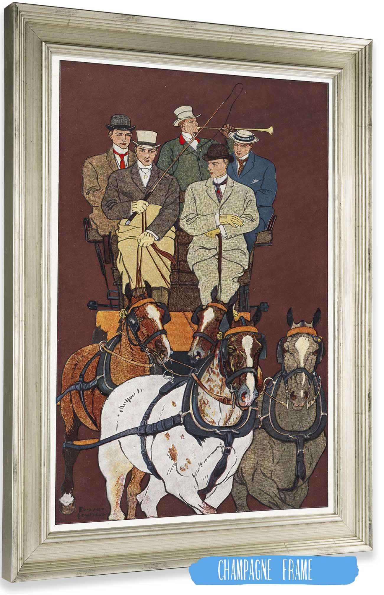 Five Men Riding In A Carriage Drawn By Four Horses by Edward Penfield