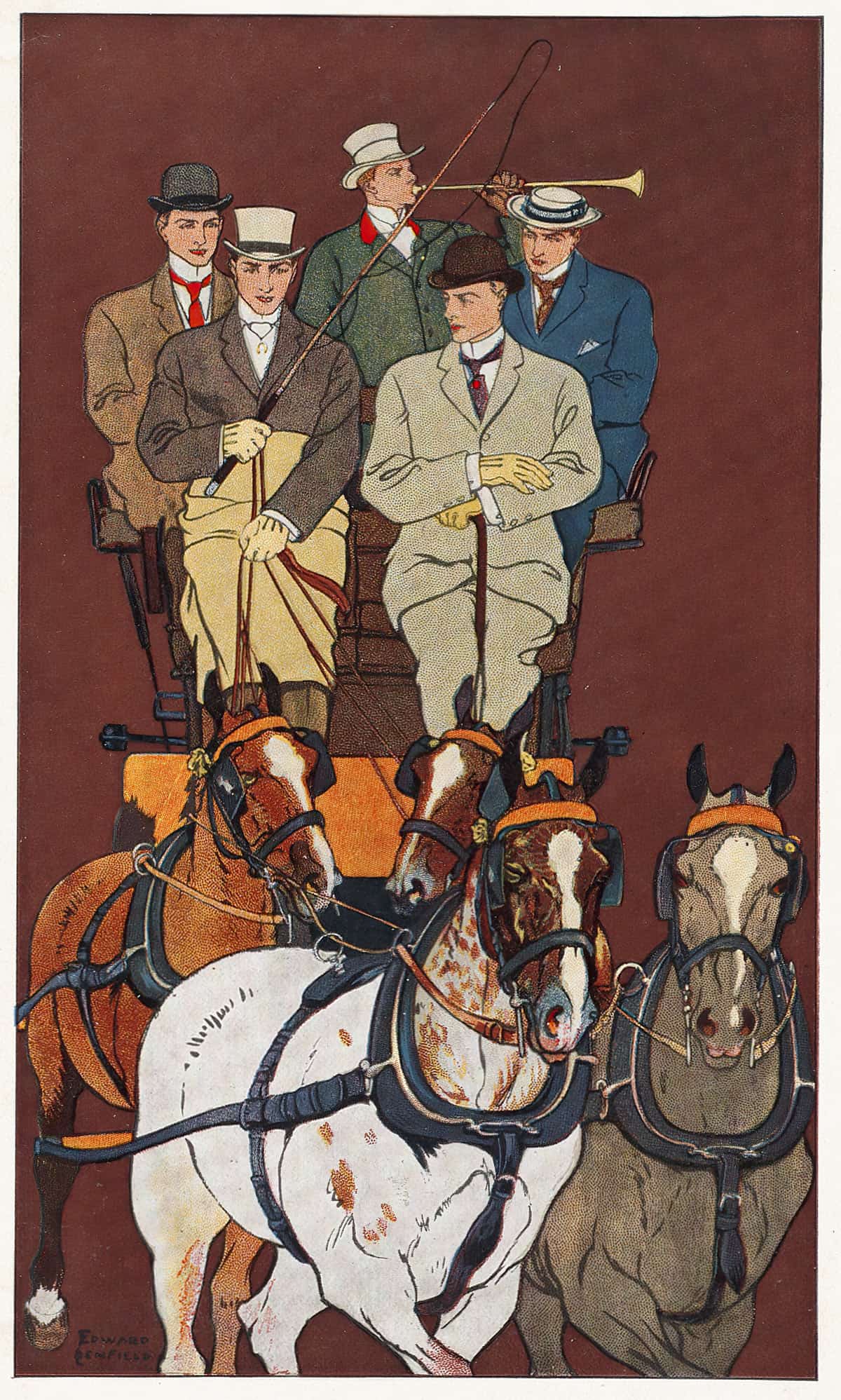 Five Men Riding In A Carriage Drawn By Four Horses by Edward Penfield - Image 3