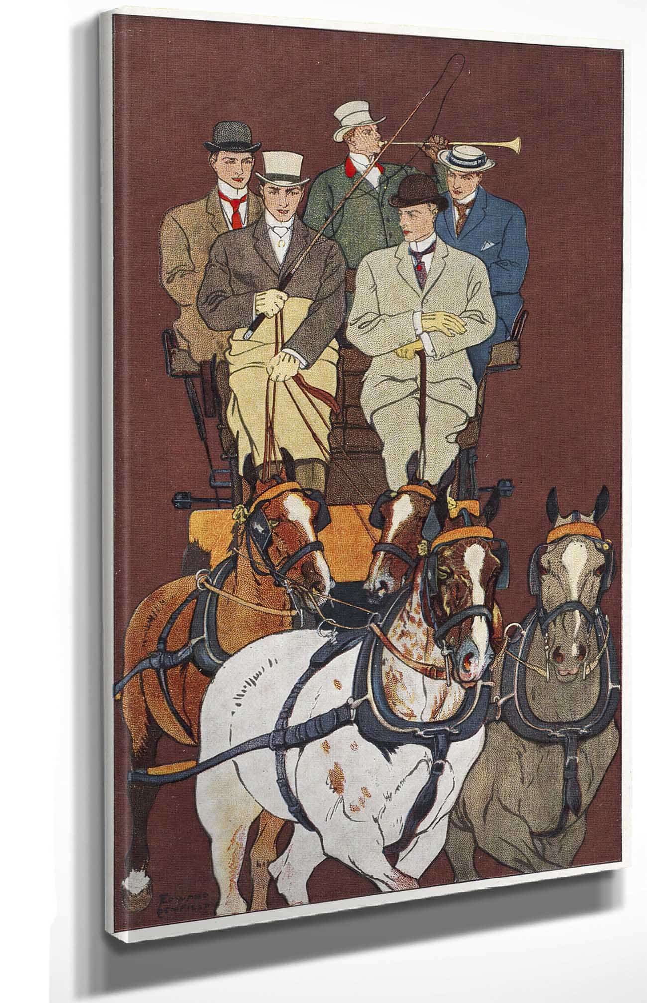 Five Men Riding In A Carriage Drawn By Four Horses by Edward Penfield - Image 4