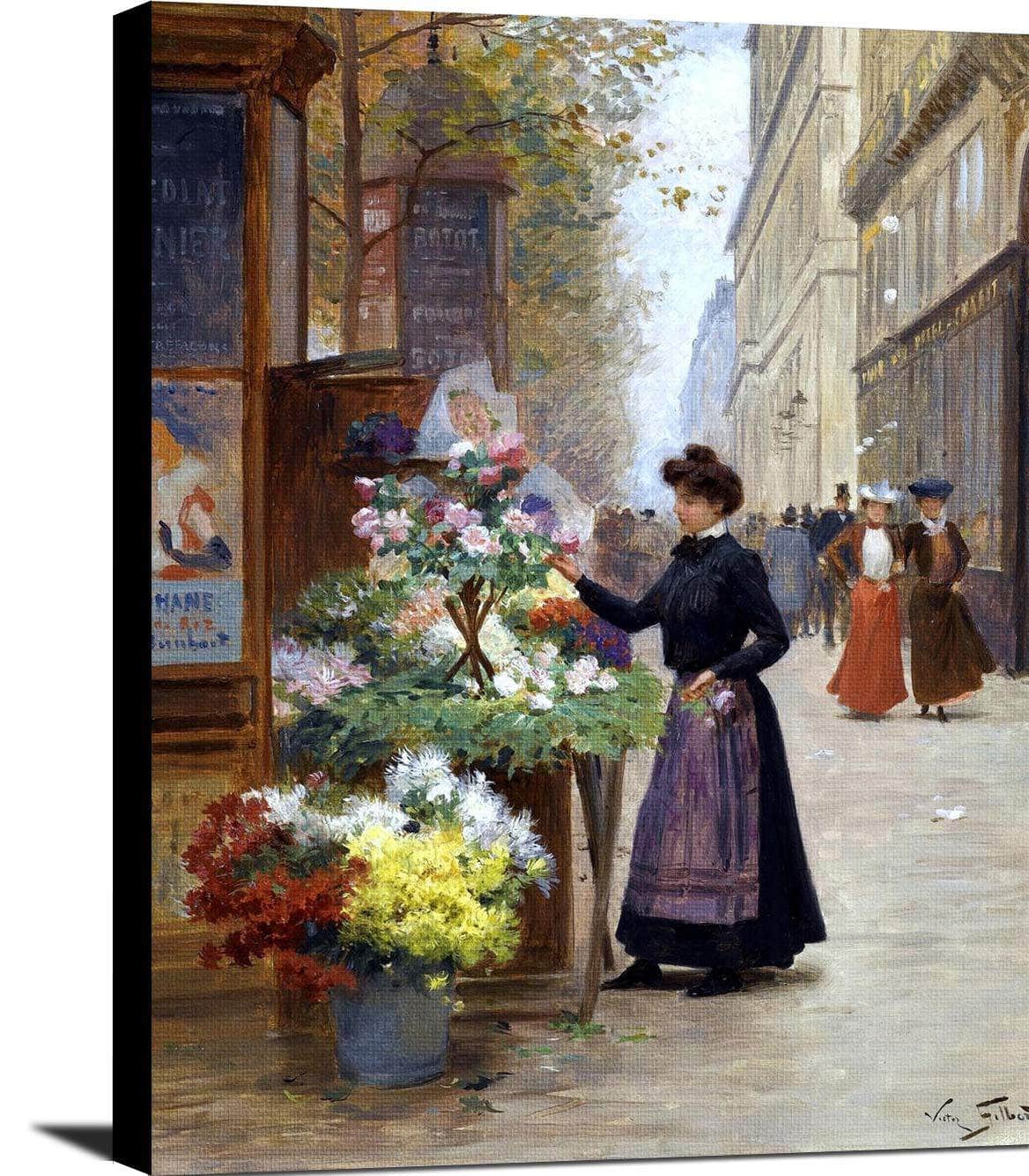 Flower Seller On Les Grands Boulevards, Paris Painting Victor Gilbert Canvas Art - Image 2