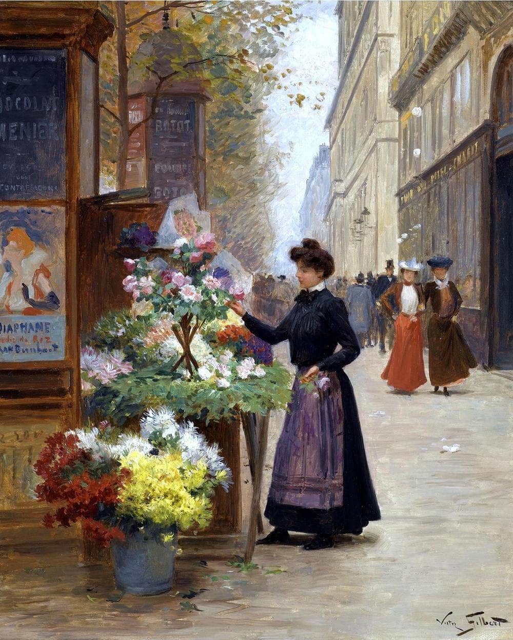 Flower Seller On Les Grands Boulevards, Paris Painting Victor Gilbert Canvas Art - Image 5