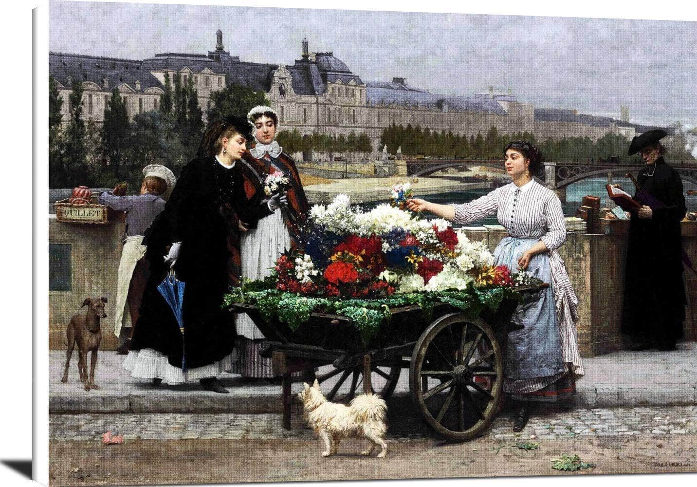 Flower Seller On The Pont Royal Paris Painting Firmin Girard Canvas Art