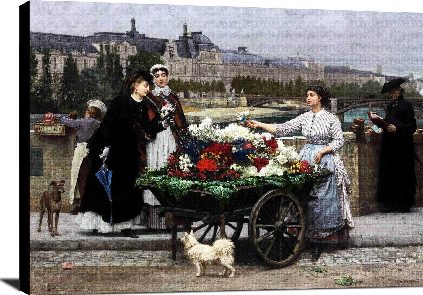 Flower Seller On The Pont Royal Paris Painting Firmin Girard Canvas Art - Image 2