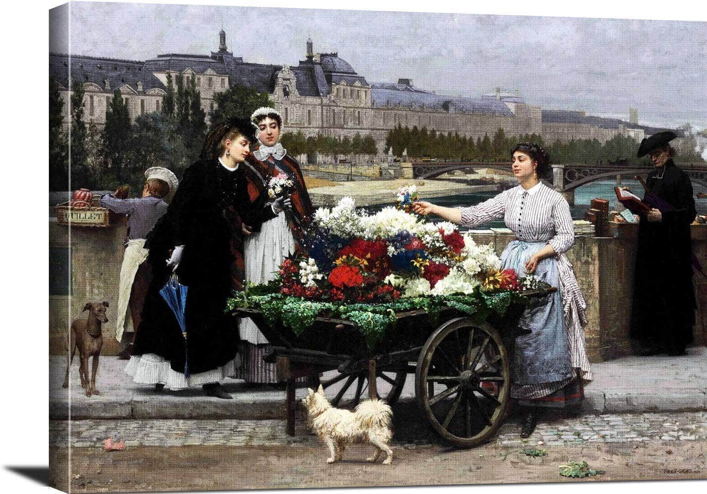 Flower Seller On The Pont Royal Paris Painting Firmin Girard Canvas Art - Image 3