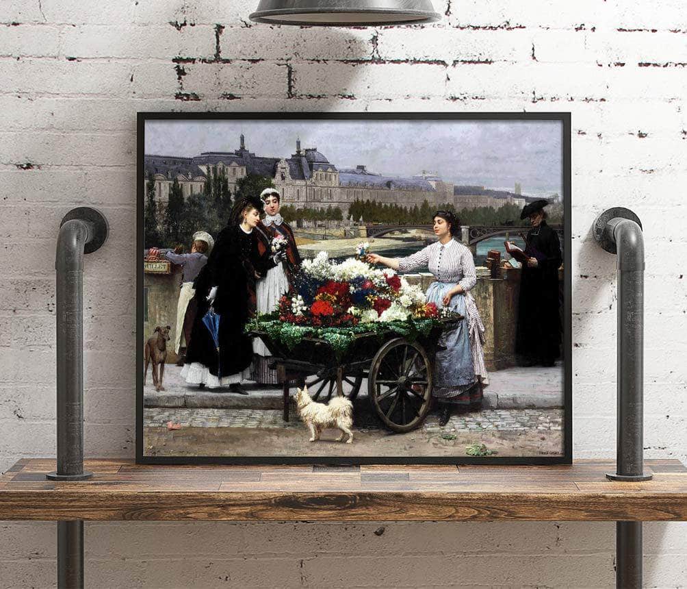 Flower Seller On The Pont Royal Paris Painting Firmin Girard Canvas Art - Image 4