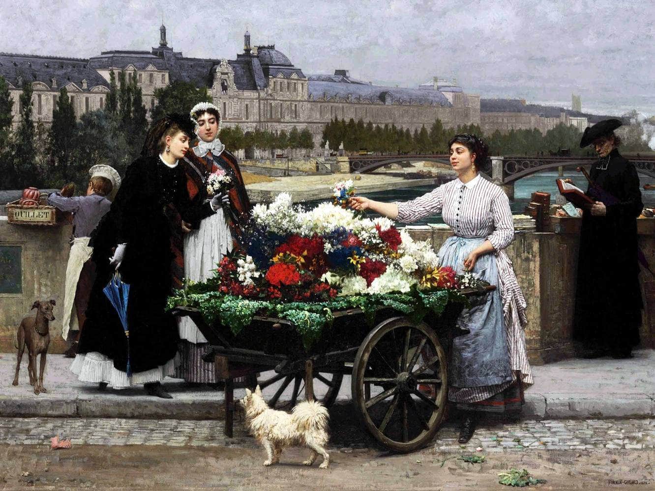 Flower Seller On The Pont Royal Paris Painting Firmin Girard Canvas Art - Image 5