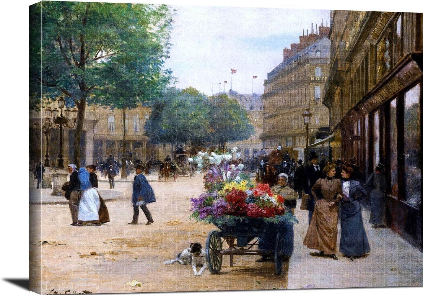 Flower Seller, Place De La Comedie Francaise Painting Victor Gilbert Canvas Art - Image 3