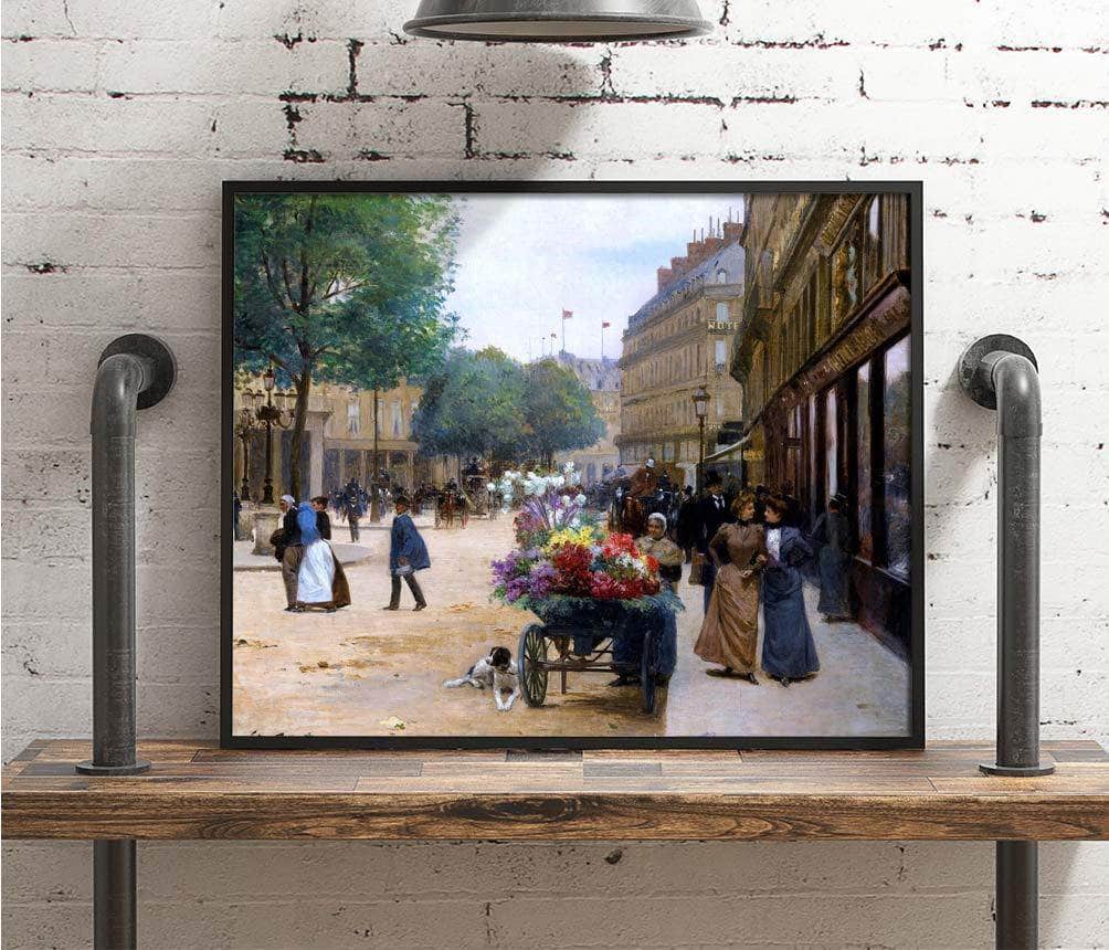 Flower Seller, Place De La Comedie Francaise Painting Victor Gilbert Canvas Art - Image 4