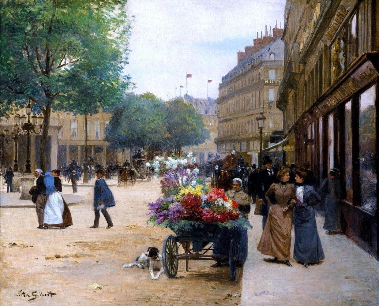 Flower Seller, Place De La Comedie Francaise Painting Victor Gilbert Canvas Art - Image 5