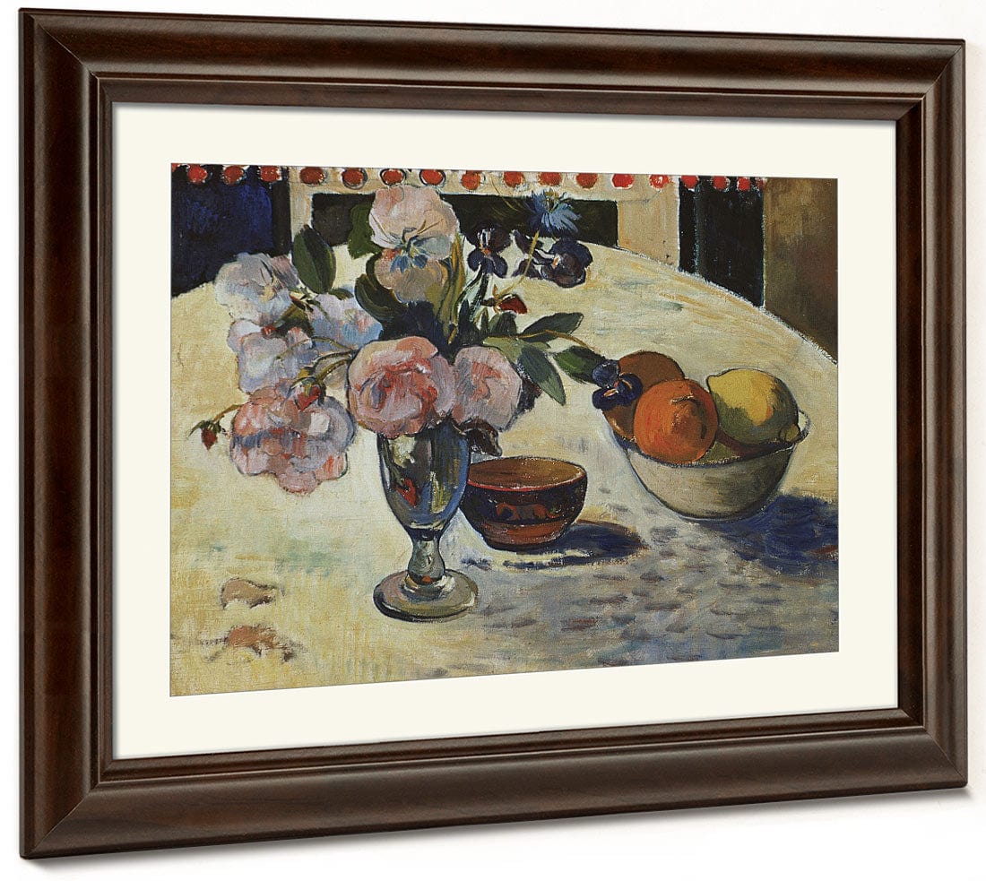 Flowers And A Bowl Of Fruit On A Table By Paul Gauguin - Image 3