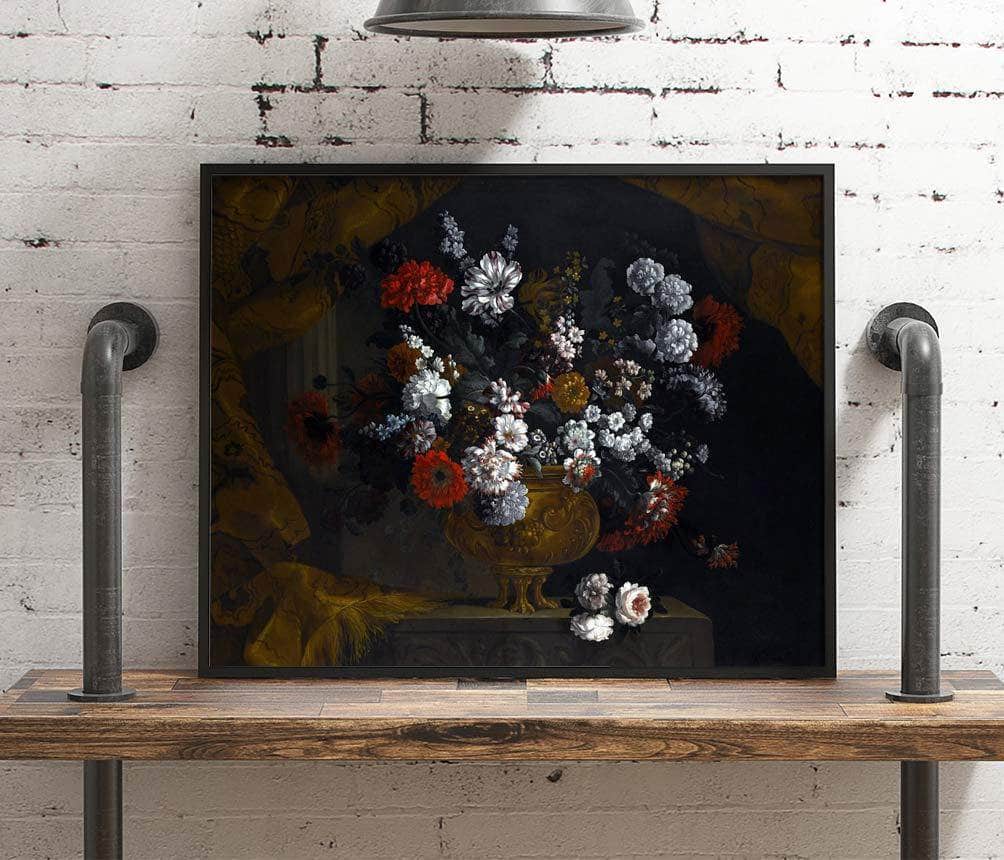 Flowers In A Guilt Urn On A Stone Ledge Painting Pieter Casteels Iii Canvas Art - Image 4