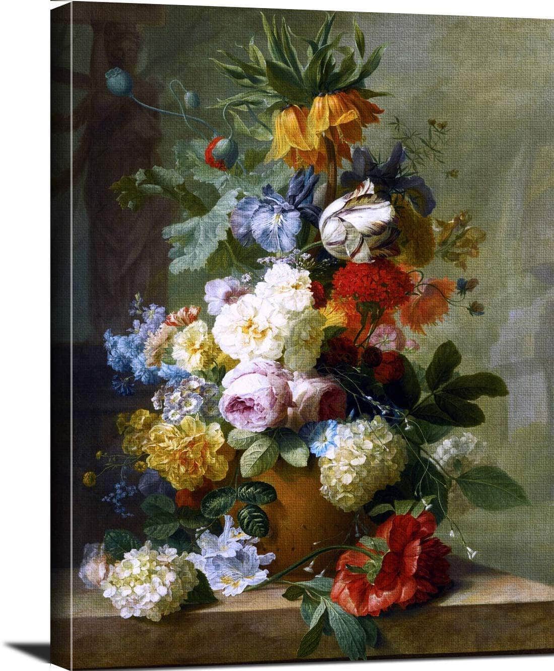 Flowers In A Vase On A Marble Ledge Painting Jan Van Huysum Canvas Art - Image 3