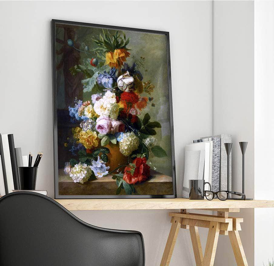 Flowers In A Vase On A Marble Ledge Painting Jan Van Huysum Canvas Art - Image 4