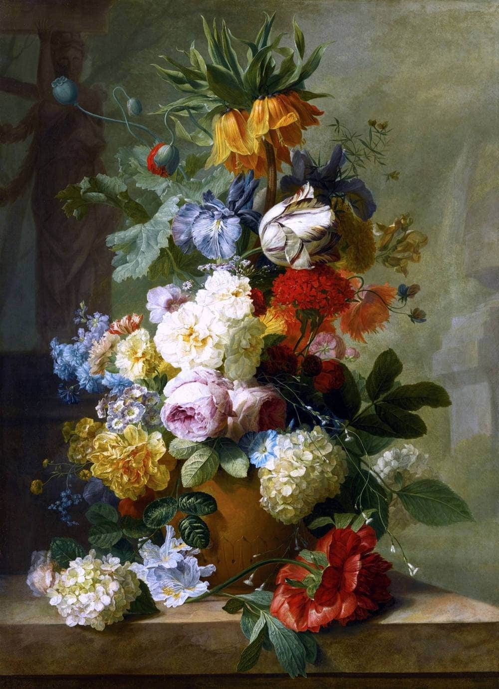 Flowers In A Vase On A Marble Ledge Painting Jan Van Huysum Canvas Art - Image 5