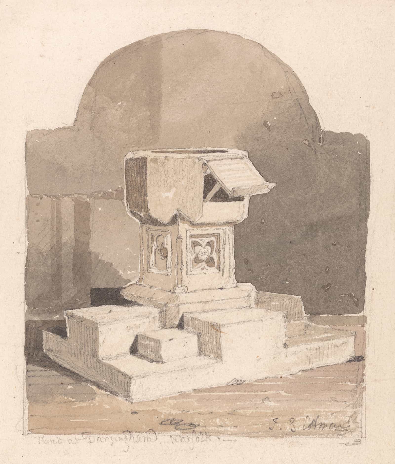 Font At Dersingham Church Norfolk by John Sell Cotman - Image 2
