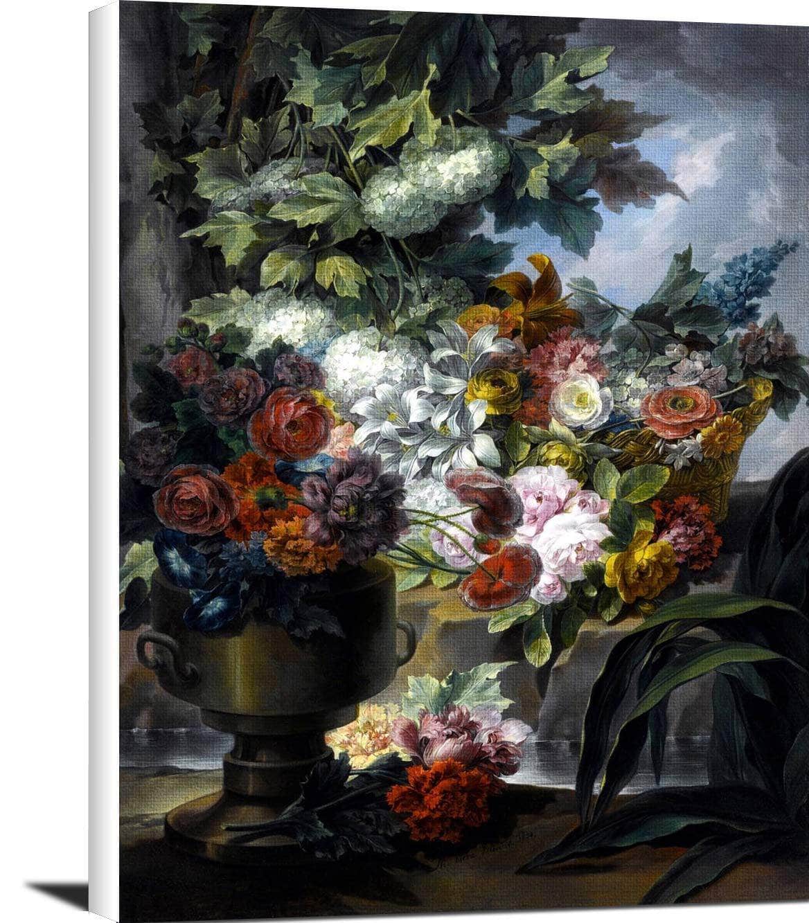 Fountain, An Urn And A Basket Of Flowers Painting Miguel Parra Abril Canvas Art