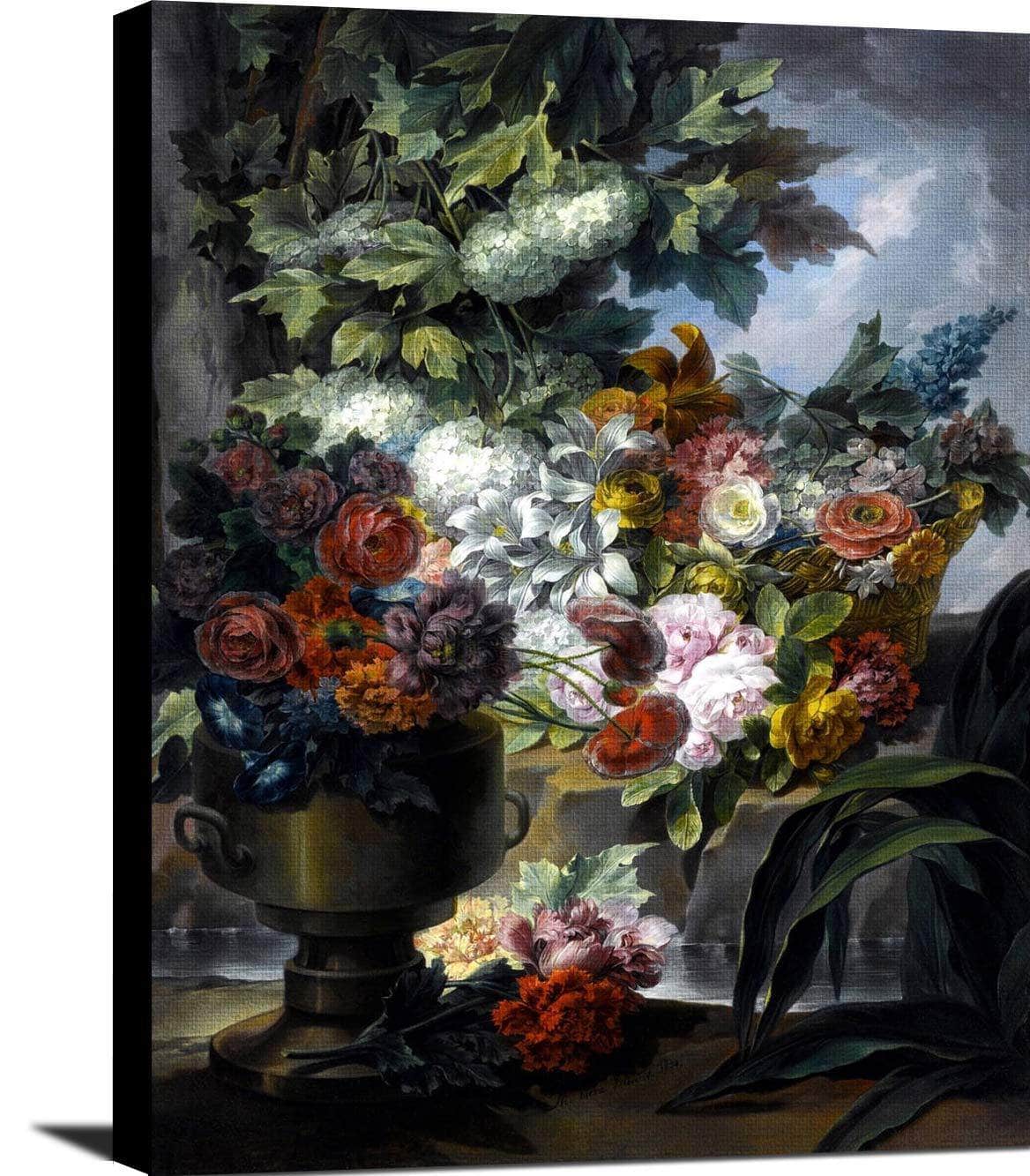Fountain, An Urn And A Basket Of Flowers Painting Miguel Parra Abril Canvas Art - Image 2