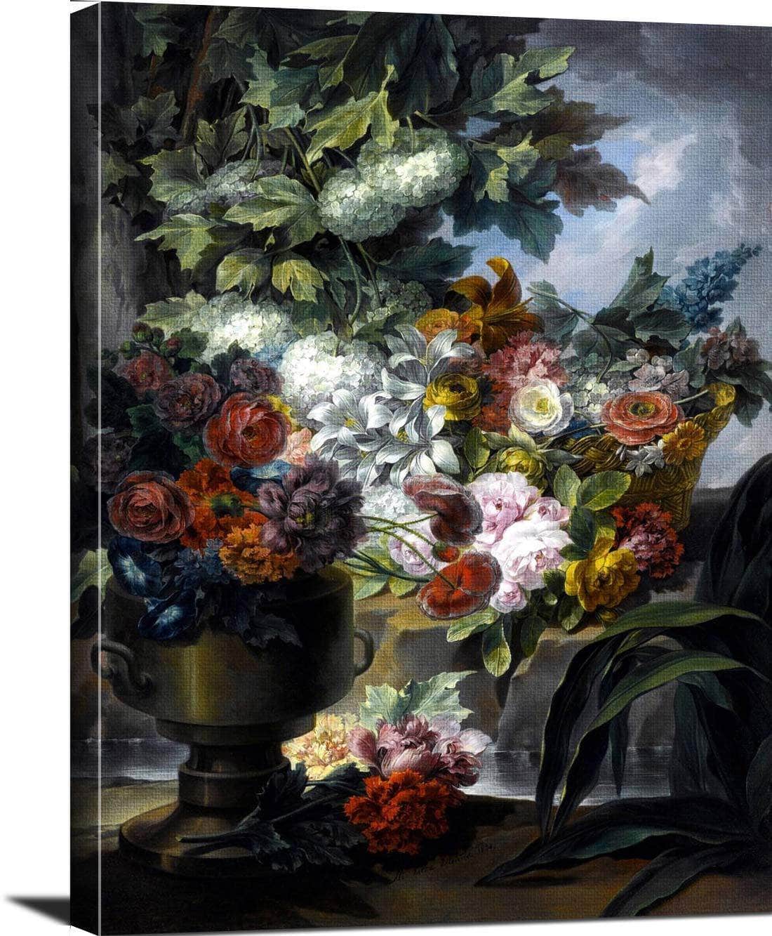 Fountain, An Urn And A Basket Of Flowers Painting Miguel Parra Abril Canvas Art - Image 3