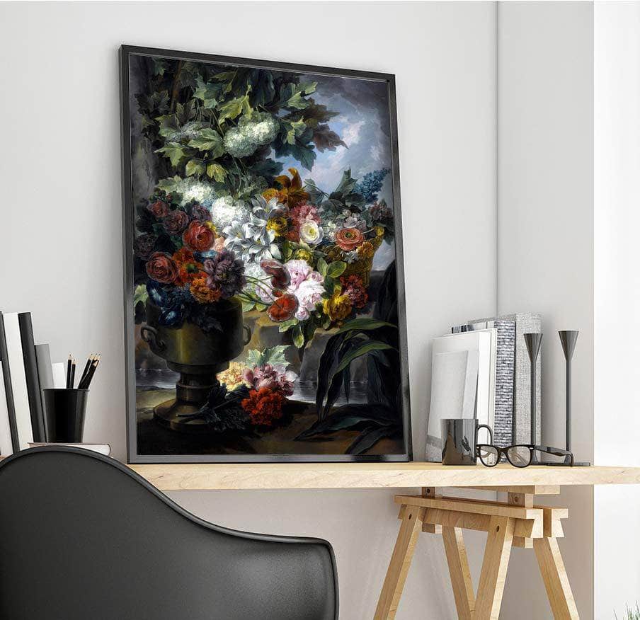 Fountain, An Urn And A Basket Of Flowers Painting Miguel Parra Abril Canvas Art - Image 4