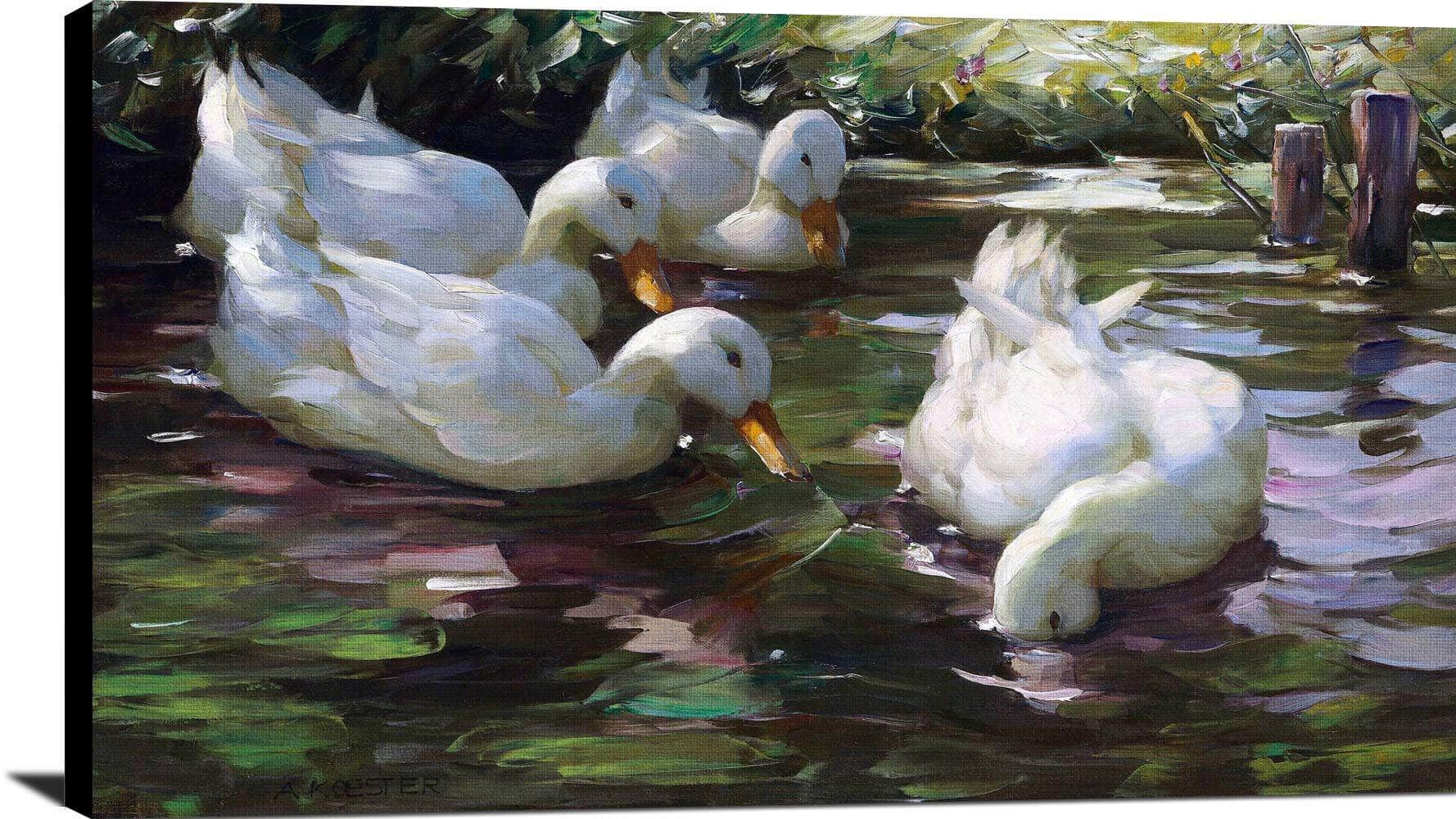 Four Ducks On The Pond Painting Alexander Max Koester Canvas Art - Image 2