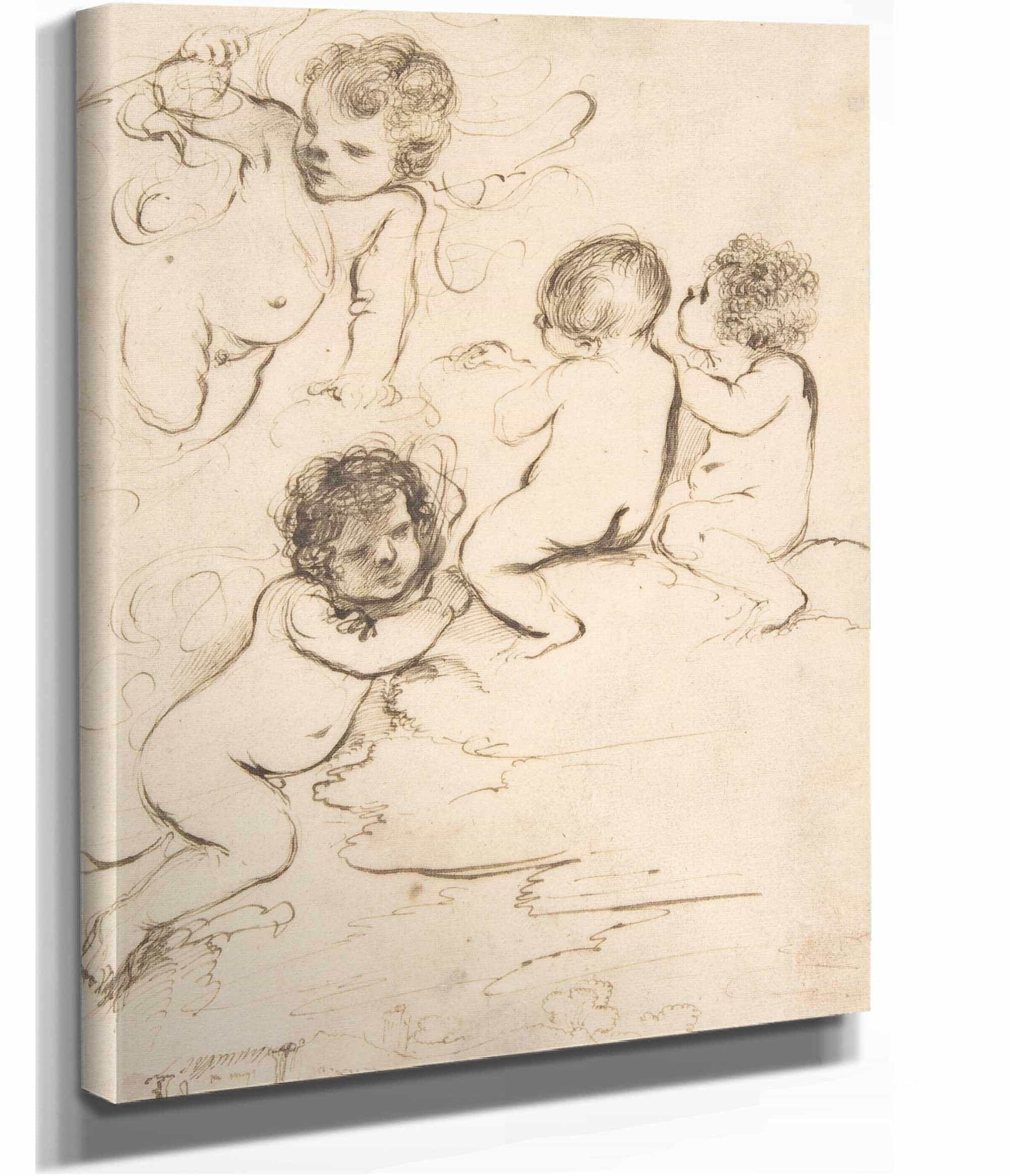 Four Putti With Bow And Arrows On Clouds Above A Landscape With A Tower   by Guercino - Image 2