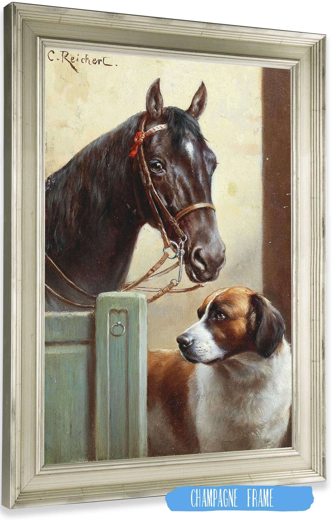 Friends A Bay And A St Bernard In A Stable by Carl Reichert