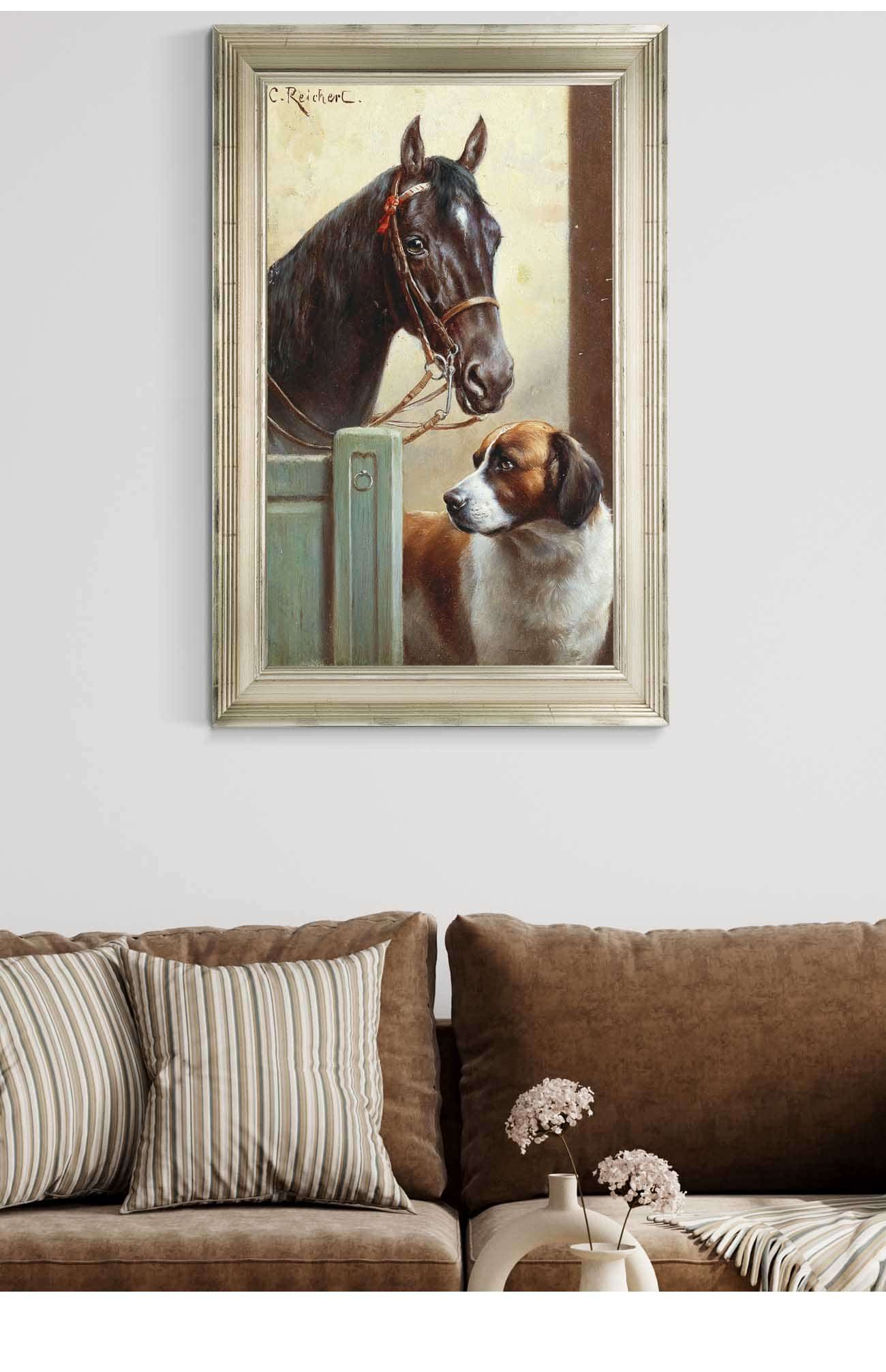 Friends A Bay And A St Bernard In A Stable by Carl Reichert - Image 5