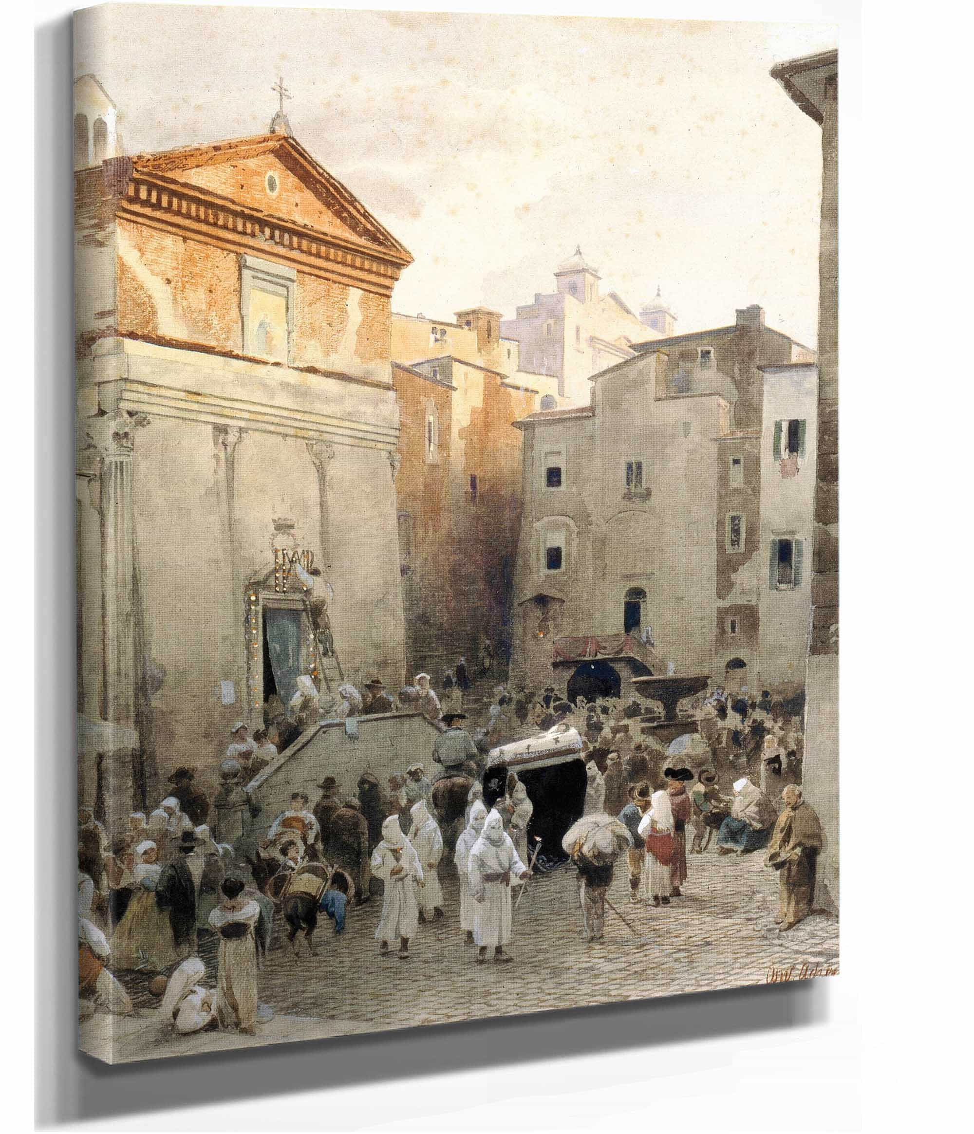 Funeral In Palestrina by Oswald Achenbach - Image 2