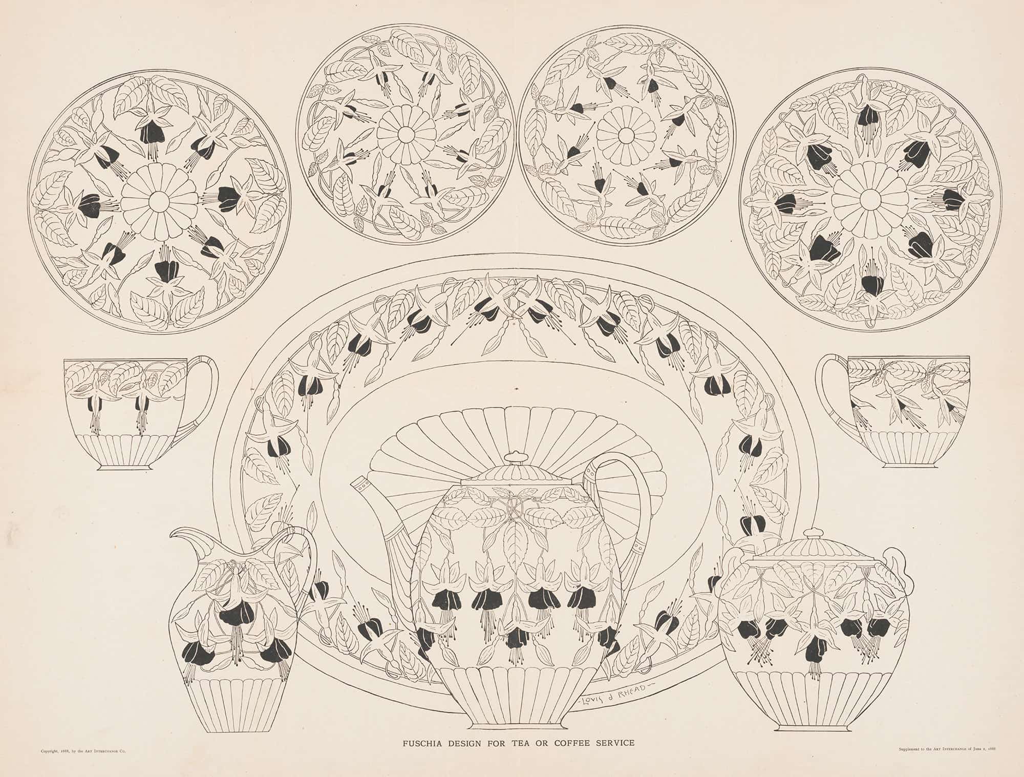 Fuschia Design For Tea Or Coffee Service by Louis Rhead