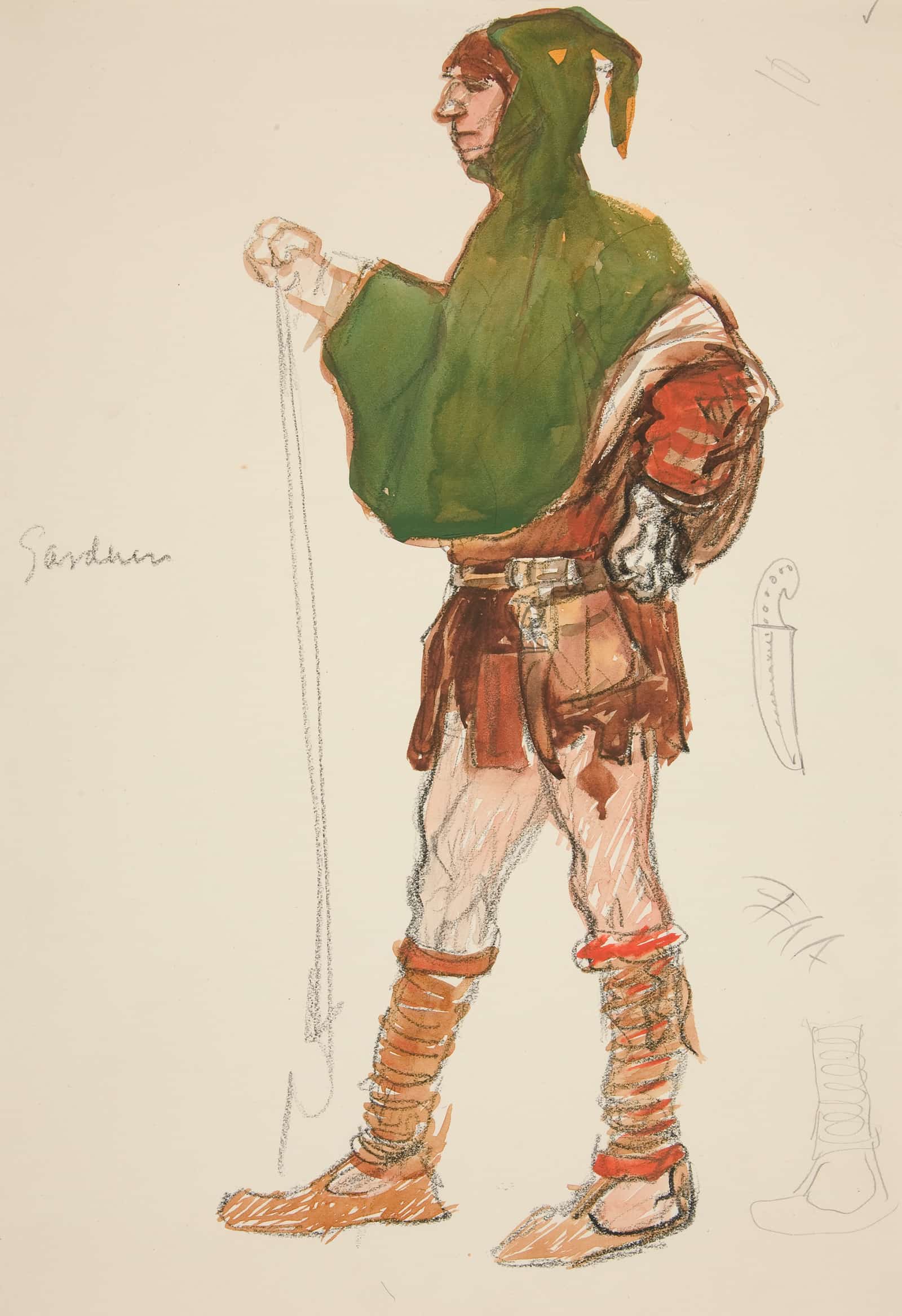 Gardener Costume Sketch For Henry Irvings Planned Production Of King Richard Ii by Edwin Austin Abbey - Image 2