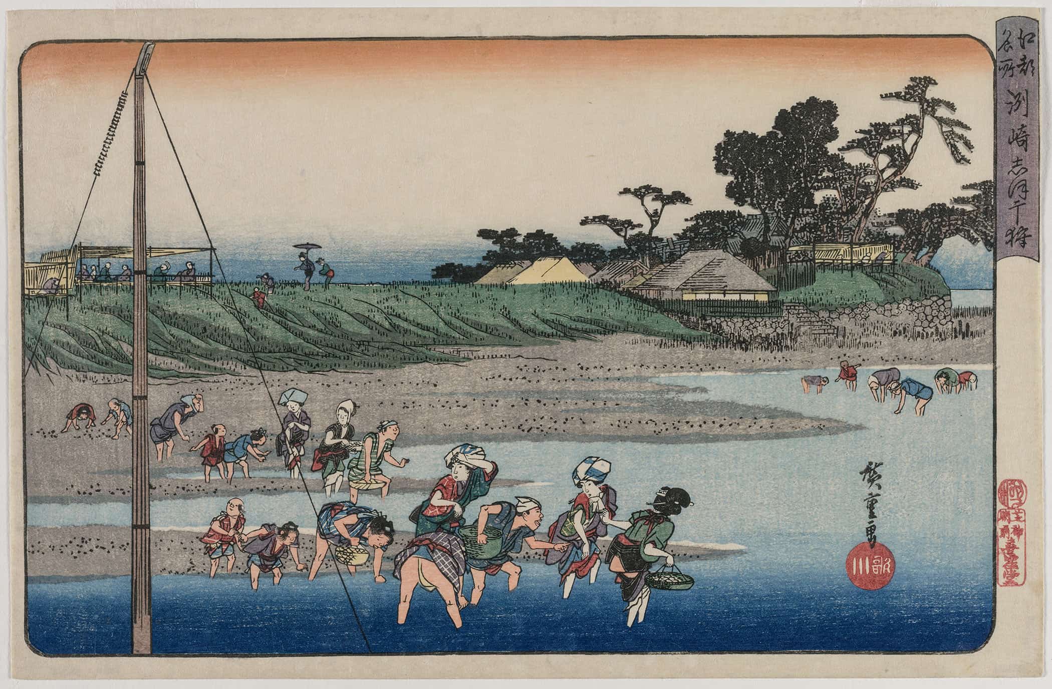 Gathering Shellfish At Low Tide At Susaki From The Series Famous Places In Edo Mid S by Ando Hiroshige