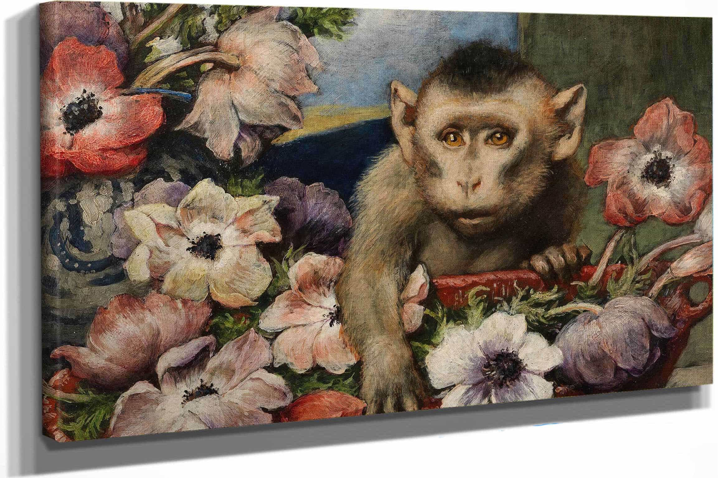 Geburtstagsblumen Affe Mit Anemonen by Gabriel Von Max