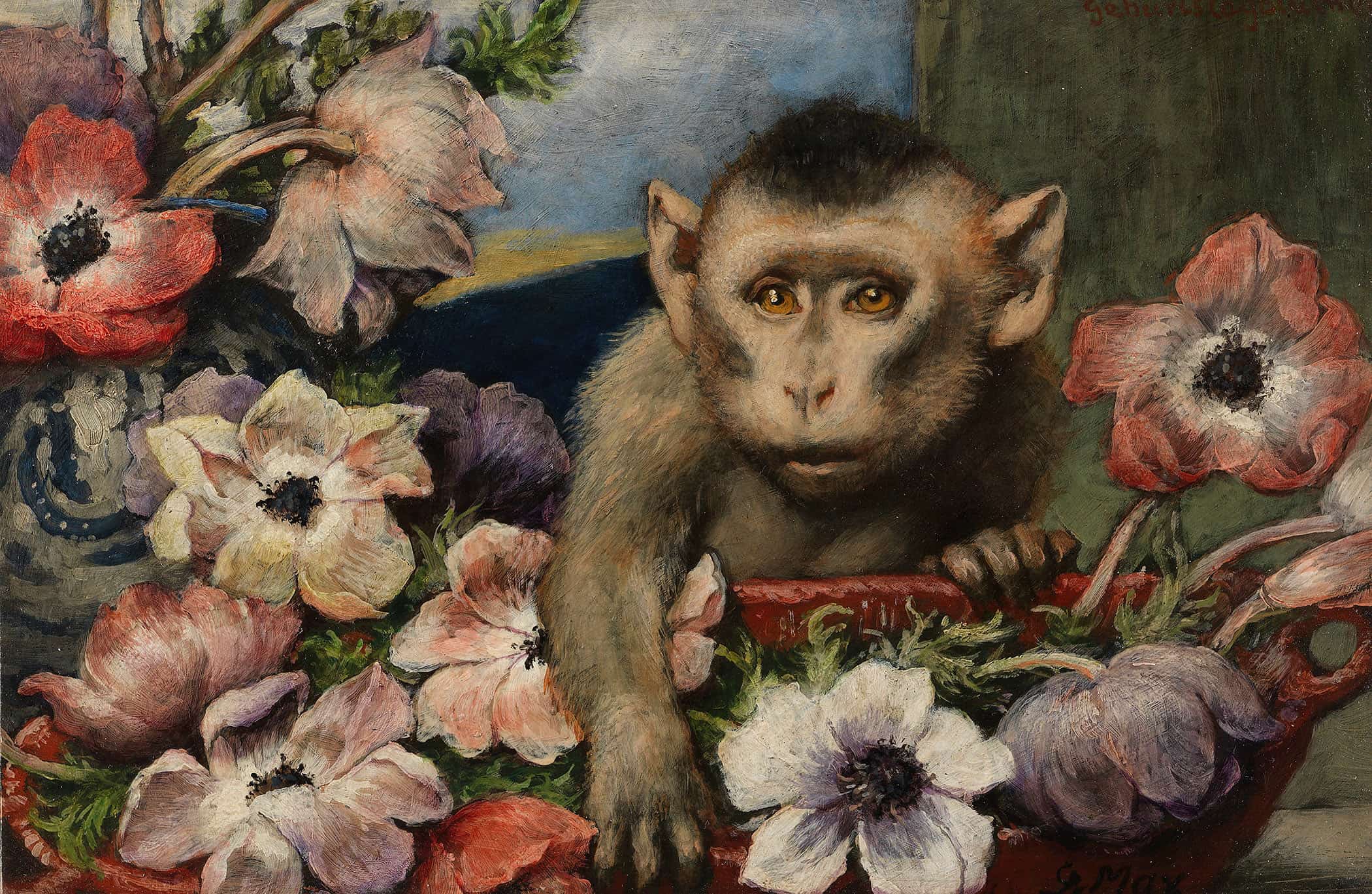 Geburtstagsblumen Affe Mit Anemonen by Gabriel Von Max - Image 2