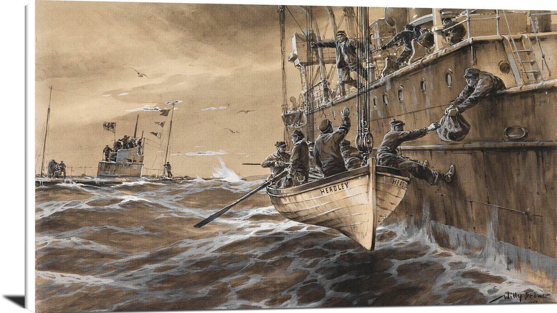 German Submarine British Falle Headley Painting Willy Stower Canvas Art