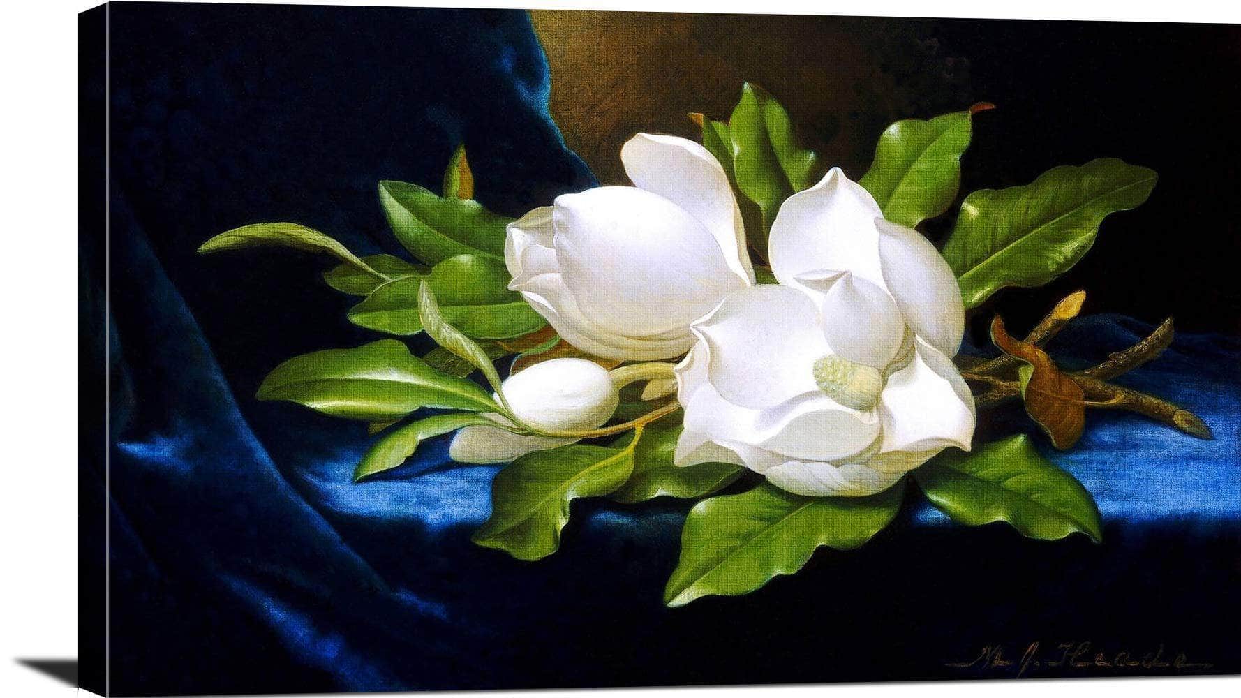 Giant Magnolias On A Blue Velvet Cloth Painting Martin Heade Canvas Art - Image 3