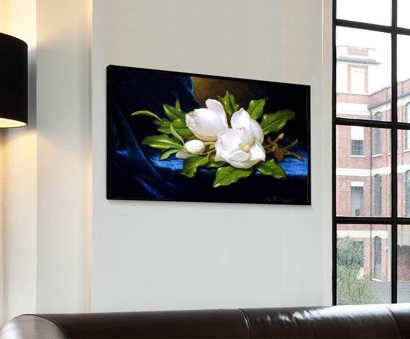 Giant Magnolias On A Blue Velvet Cloth Painting Martin Heade Canvas Art - Image 4
