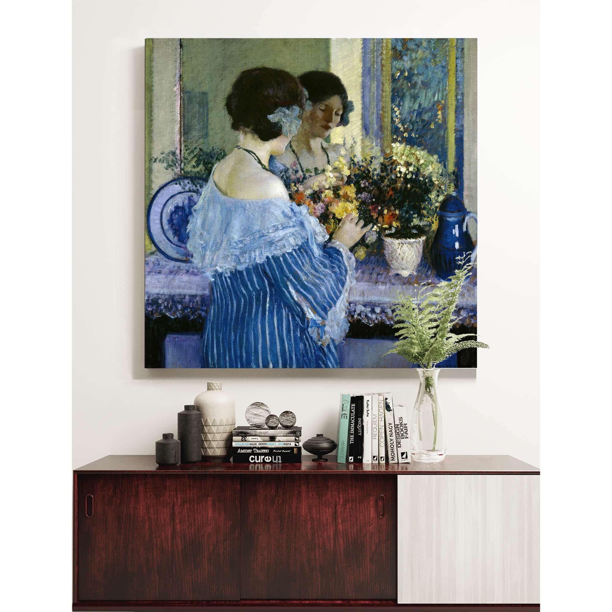 Girl In Blue Arranging Flowers by Frederick Carl Frieseke - Image 5
