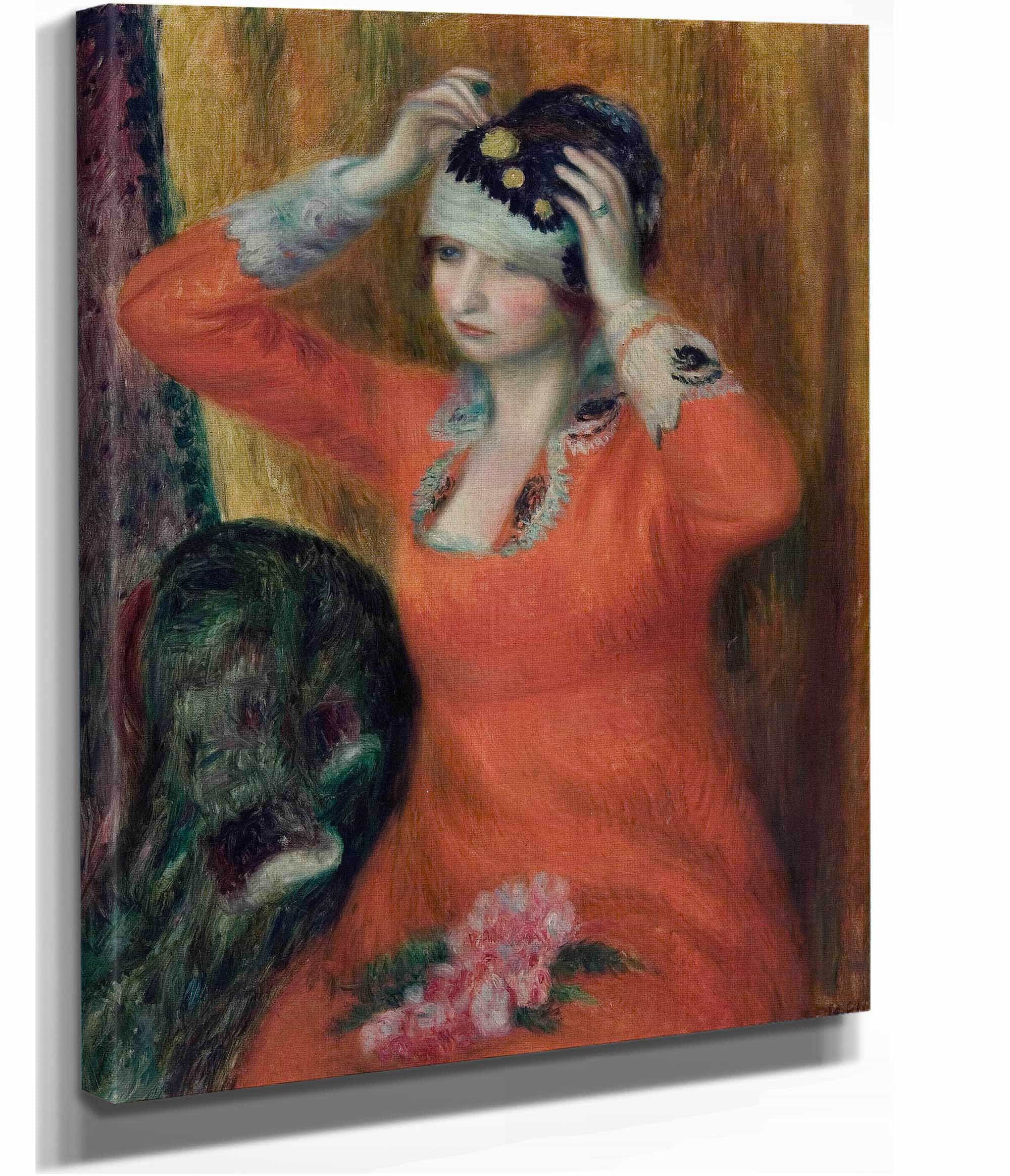 Girl In Red Dress Pinning On Hat   by William James Glackens - Image 2