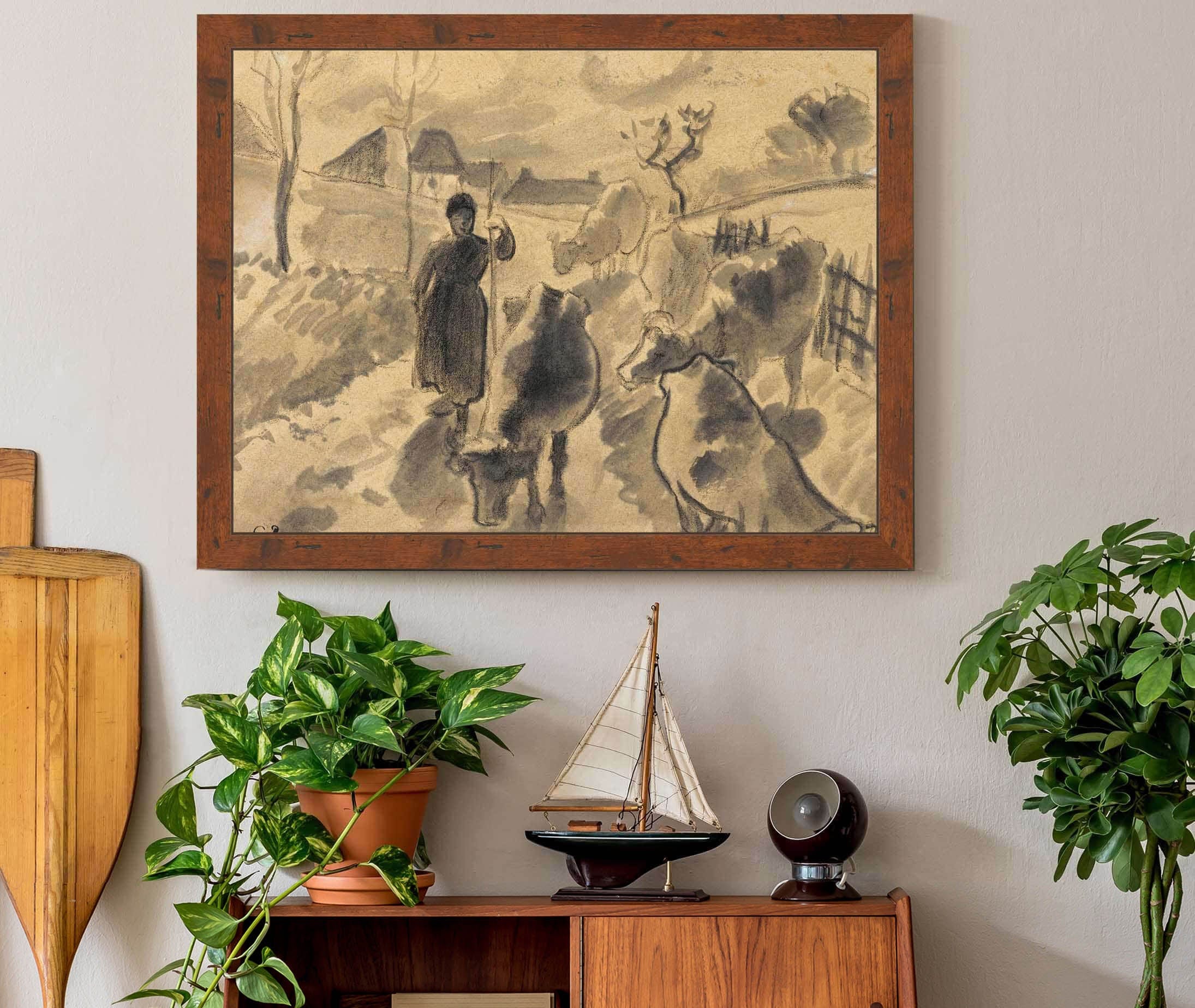 Girl Leading A Herd Of Cows Along A Road by Camille Pissarro - Image 3