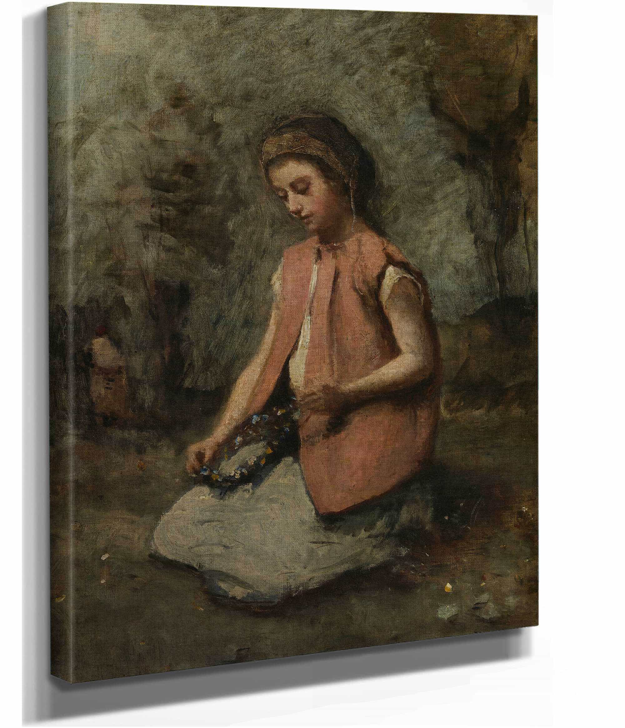 Girl Weaving A Garland by Jean Baptiste Camille Corot - Image 2