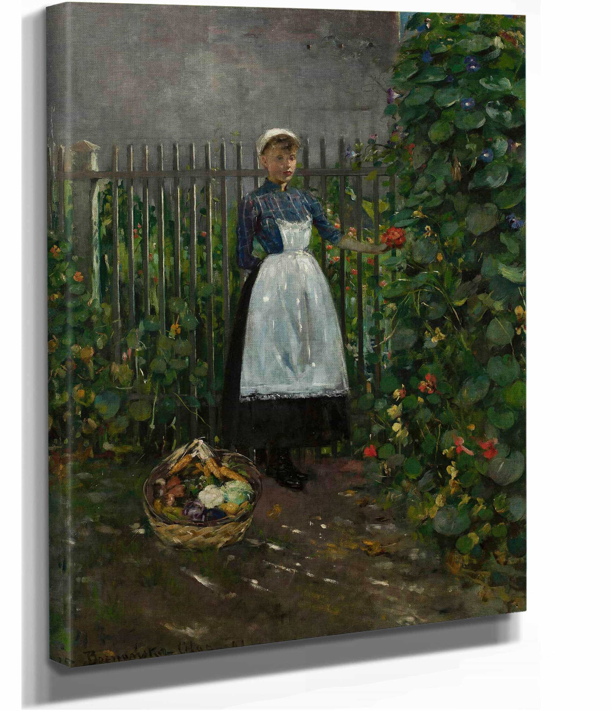 Girl With A Basket Of Vegetables In The Garden by Olga Boznanska - Image 2