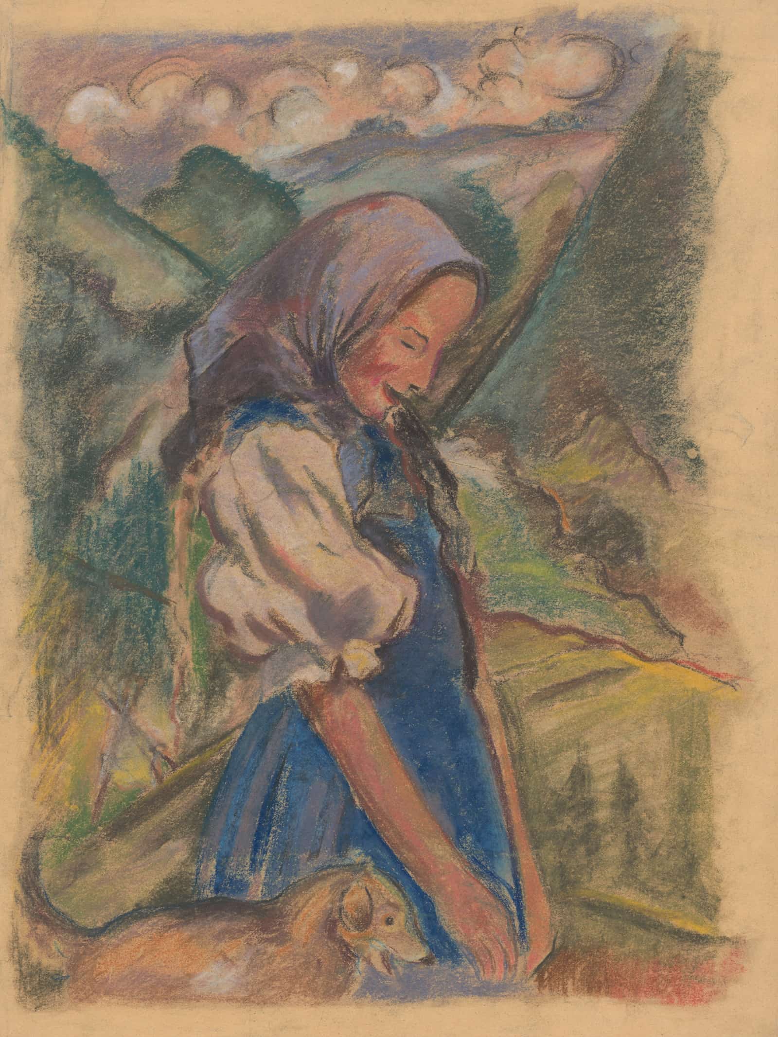 Girl With A Dog In A Landscape by Arnold Peter Weisz Kubincan